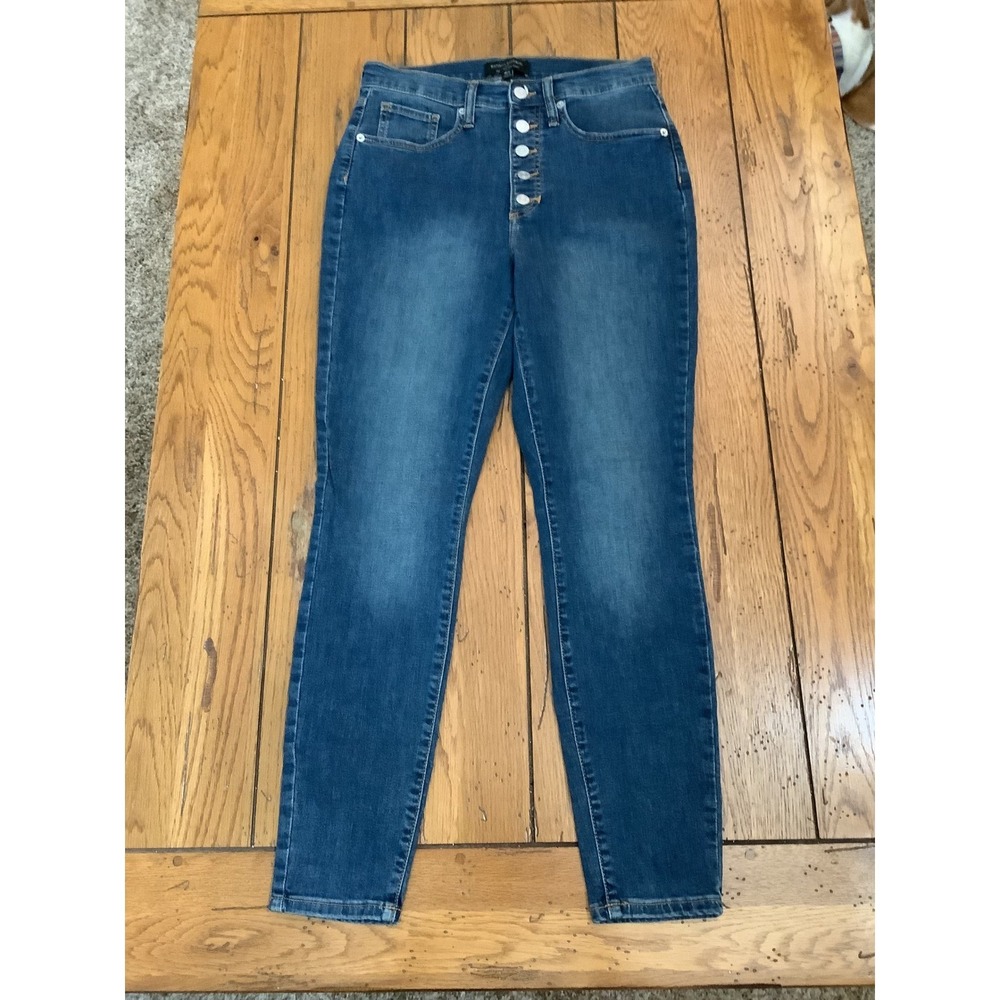 Banana Republic Curvy High-Rise Skinny Jeans Exposed‎ Button Fly Blue Denim 28/6